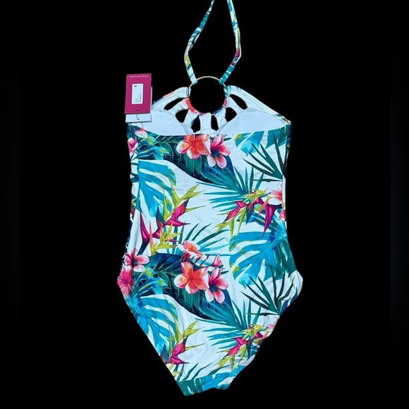 Vince Cameo Sz 4 Swimsuit Floral Halter Keyhole One-Piece Tropical Beach - Picture 4 of 5